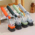 Dark green Long-Handled Liquid Dispensing Pot Scrubber – Multi-Use Kitchen Cleaning Brush with Built-In Detergent Reservoir