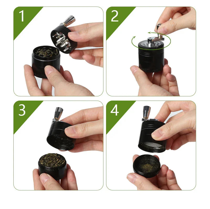 Red 40mm Zinc Alloy 4-Layer Hand-Crank Grinder – Compact Metal Spice & Herb Crusher with Stainless Steel Teeth, Filter Mesh, and Portable Design