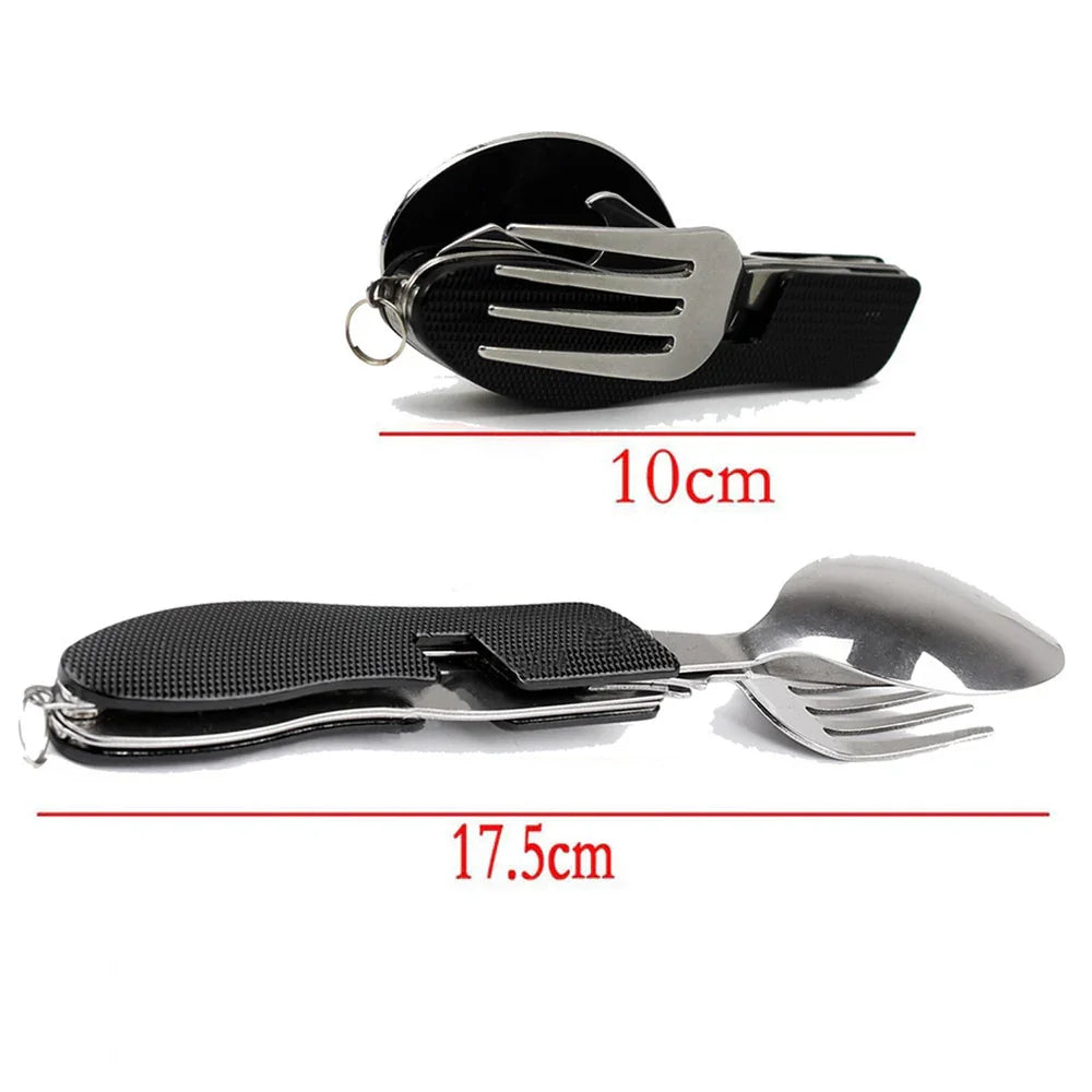 2-PCS Blue Stainless Steel Folding Cutlery Set – Compact 3-in-1 Knife, Fork, Spoon with Removable Design for Outdoor Camping, Hiking, Travel, and Picnic Use