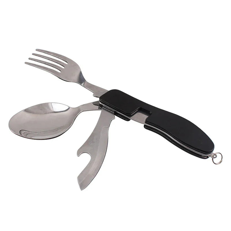 2-PCS Red Stainless Steel Folding Cutlery Set – Compact 3-in-1 Knife, Fork, Spoon with Removable Design for Outdoor Camping, Hiking, Travel, and Picnic Use