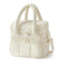 Beige Double-Layer Insulated Lunch Bag – Quilted Design with Top and Bottom Compartments, Shoulder Strap, and Smooth Two-Way Zippers
