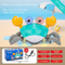 Electric Induction Crawling Crab Baby Toy Interactive Obstacle Avoidance Moving Pet with Music & Light USB Rechargeable Tummy Time Gift Sky Green