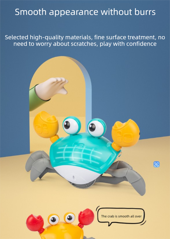 Electric Induction Crawling Crab Baby Toy Interactive Obstacle Avoidance Moving Pet with Music & Light USB Rechargeable Tummy Time Gift Sky Green