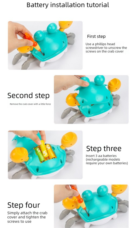 Electric Induction Crawling Crab Baby Toy Battery Operated with Silent Mode Music Off Switch Obstacle Avoidance Tummy Time Gift Sky Green