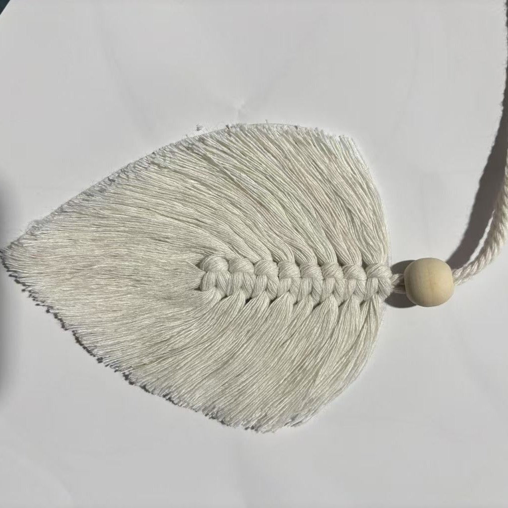 4 PCS Macrame Leaf Wall Hanging Set Handmade Cotton Boho Feather Ornaments Green & Beige for Nursery Home Decor