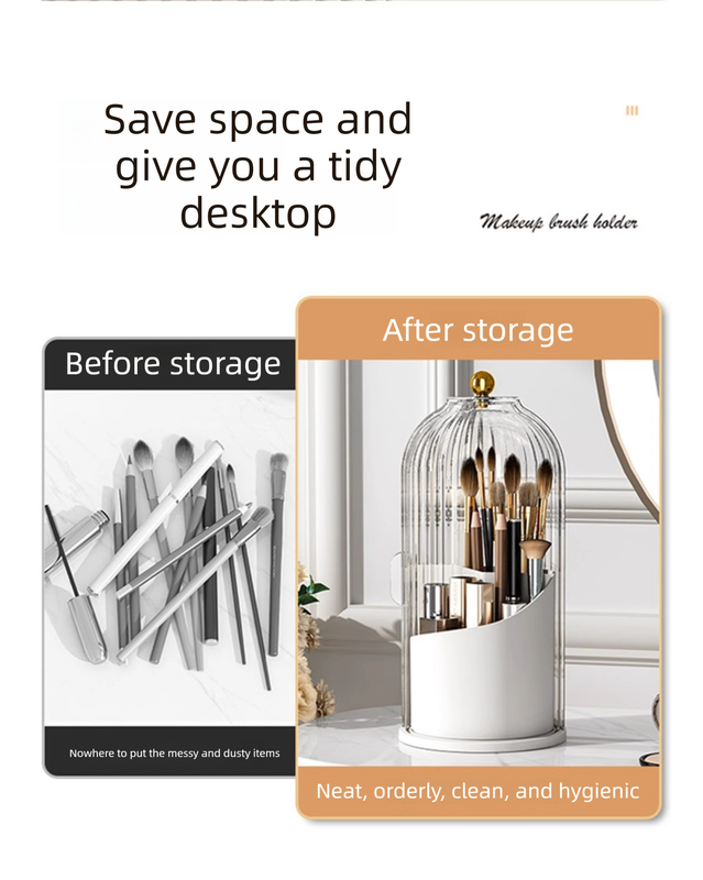 360 Degree Rotating Makeup Brush Organiser with Dustproof Lid Clear Cosmetic Storage Cylinder for Vanity Dressing Table Transparent Grey