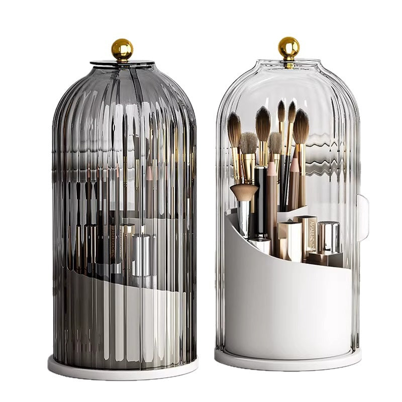 2 PCS Rotating Makeup Brush Organiser Set Dustproof Cosmetic Storage Holder White & Grey Duo for Vanity Bathroom