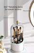 2 PCS Rotating Makeup Brush Organiser Set Dustproof Cosmetic Storage Holder White & Grey Duo for Vanity Bathroom