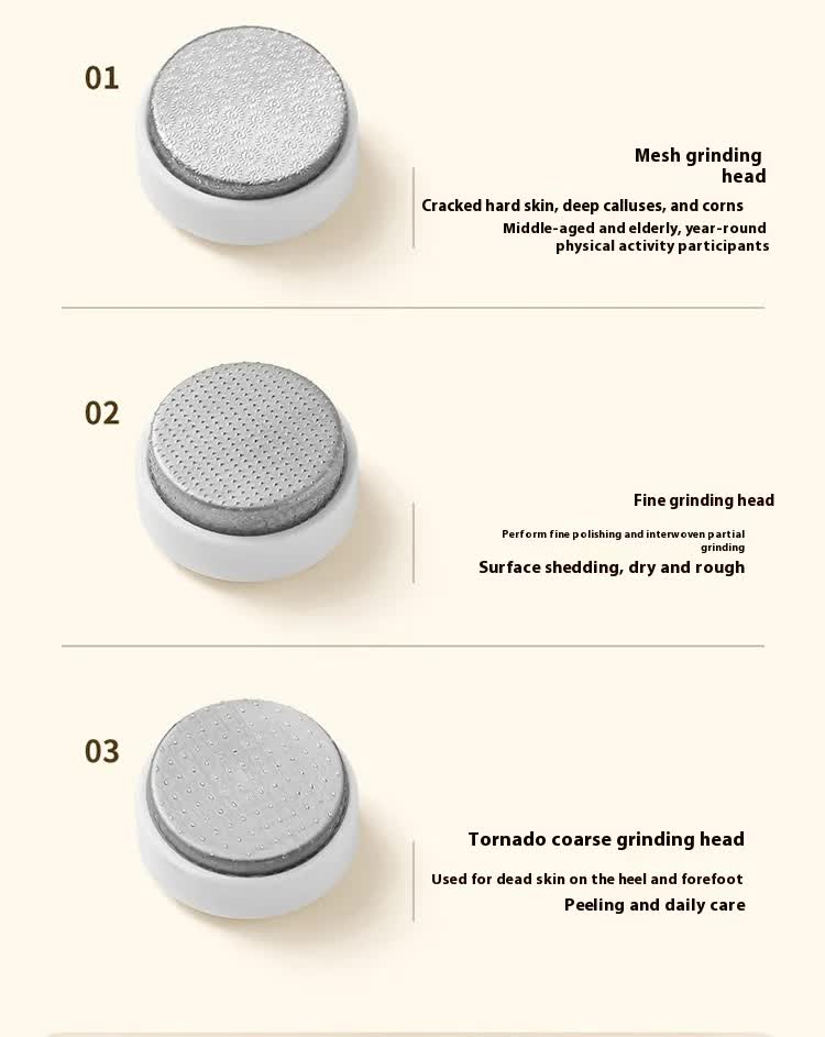 Electric Foot Callus Remover Rechargeable Pedicure Tool with 3 Grinding Heads Portable Dead Skin Exfoliator Ivory White