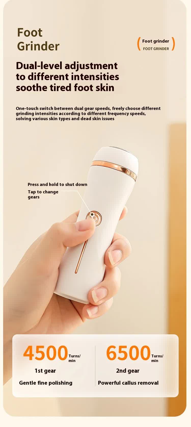 Electric Foot Callus Remover Rechargeable Pedicure Tool with 3 Grinding Heads Portable Dead Skin Exfoliator Ivory White