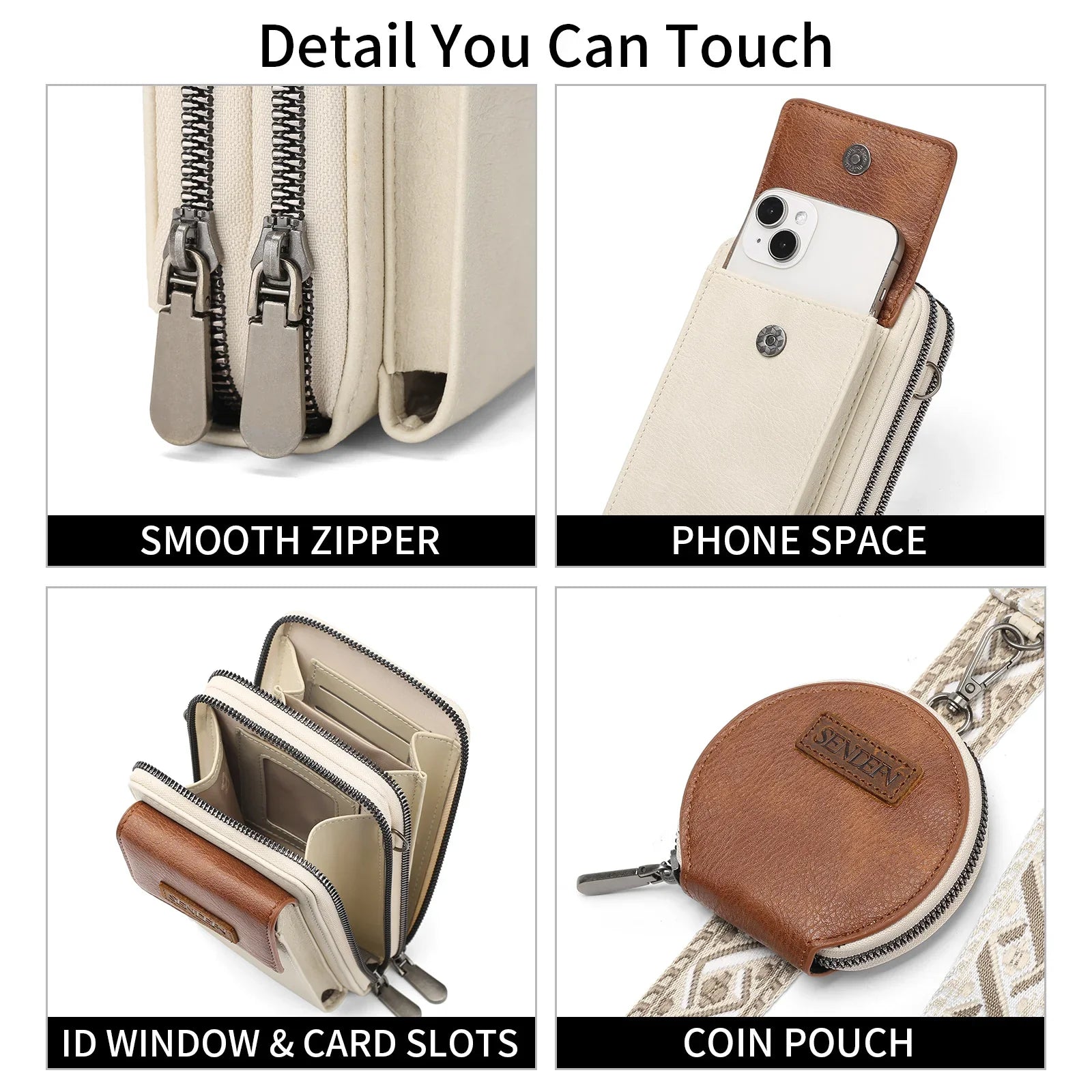 Women's Crossbody Phone Bag with Coin Pouch PU Leather Shoulder Purse Adjustable Wide Strap for Travel & Daily Use Black