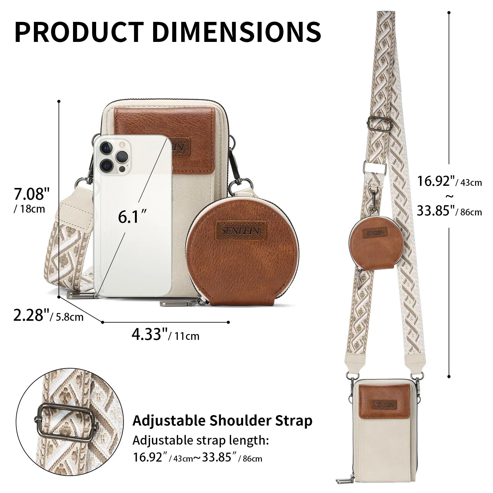 Women's Crossbody Phone Bag with Coin Pouch PU Leather Shoulder Purse Adjustable Wide Strap for Travel & Daily Use Black