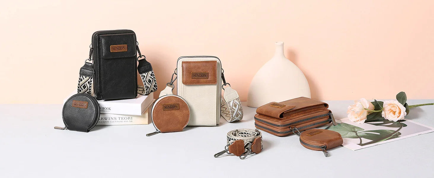 Women's Crossbody Phone Bag with Coin Pouch PU Leather Shoulder Purse Adjustable Wide Strap for Travel & Daily Use Black