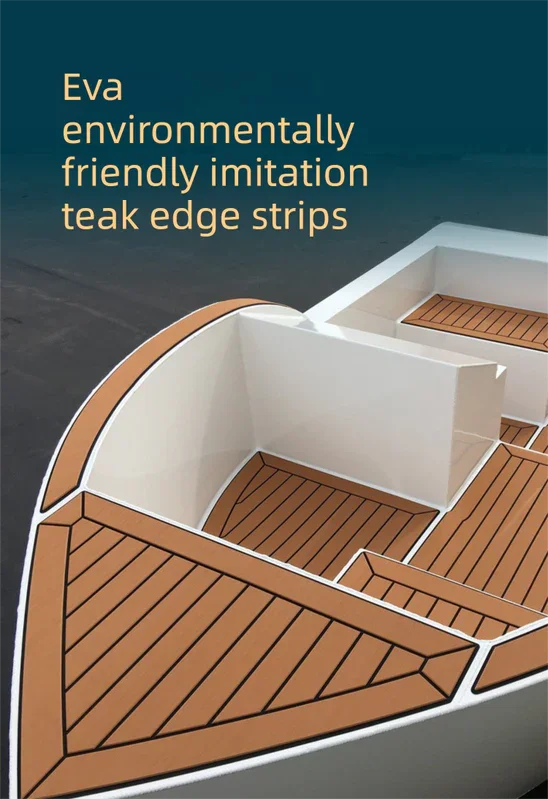 EVA Faux Teak Boat Flooring Border Trim Self Adhesive Marine Decking Strip Non Slip Foam Sheet for Yacht Caravan RV (Light Brown & Black, 240cm x 5.7cm)