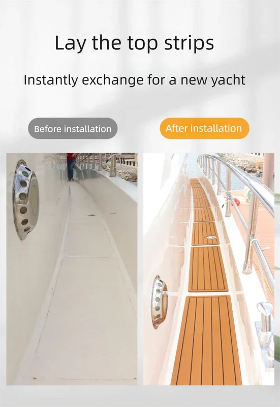 EVA Faux Teak Boat Flooring Border Trim Self Adhesive Marine Decking Strip Non Slip Foam Sheet for Yacht Caravan RV (Light Brown & Black, 240cm x 5.7cm)