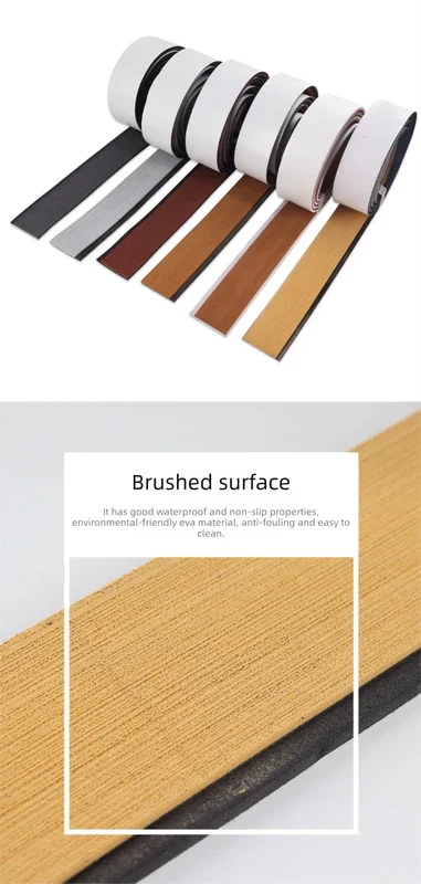 EVA Faux Teak Boat Flooring Border Trim Self Adhesive Marine Decking Strip Non Slip Foam Sheet for Yacht Caravan RV (Light Brown & White, 240cm x 5.7cm)