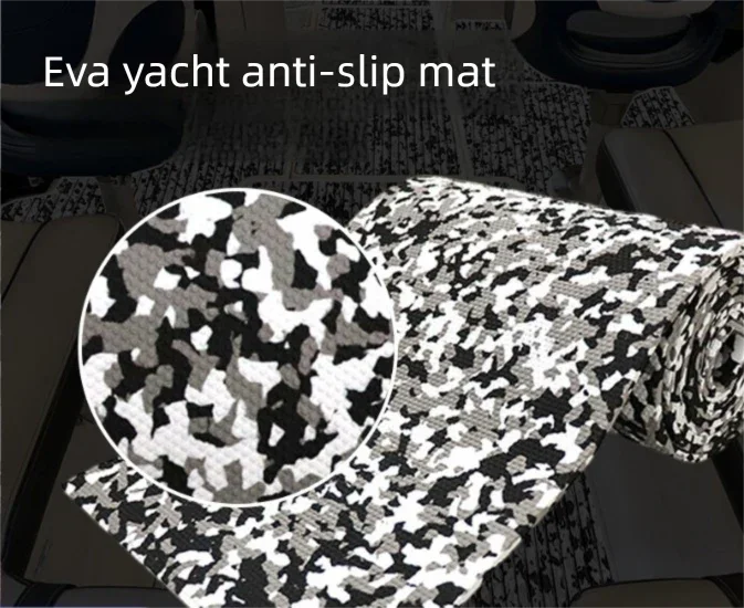 Camouflage EVA Foam Boat Flooring Sheet Self Adhesive Marine Decking Mat Non Slip Grip Roll for Jet Ski Kayak & RV (Black White Camo, 250cm x 26cm)