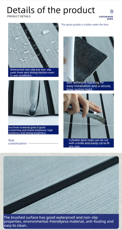 EVA Faux Teak Boat Flooring Sheet Marine Decking Mat Self Adhesive Non Slip Foam for Yacht Caravan & RV (Light Grey & Black, 240cm x 45cm)