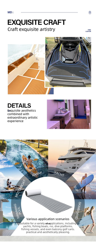 EVA Faux Teak Boat Flooring Sheet Marine Decking Mat Self Adhesive Non Slip Foam for Yacht Caravan & RV (Light Grey & Black, 240cm x 45cm)