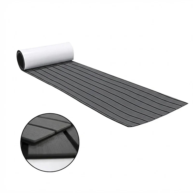 EVA Faux Teak Boat Flooring Sheet Marine Decking Mat Self Adhesive Non Slip Foam for Yacht Caravan & RV (Dark Grey & Black, 240cm x 45cm)