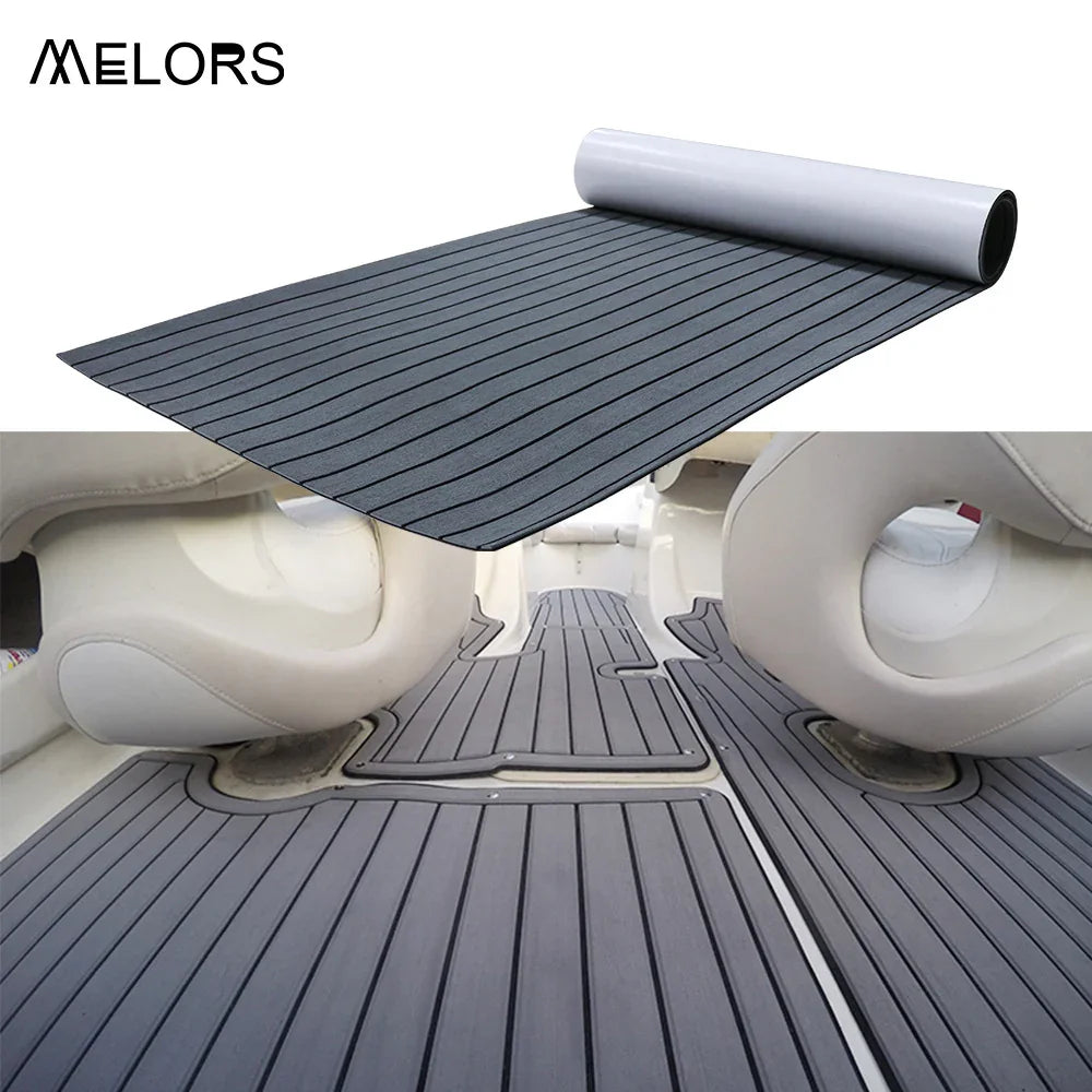 EVA Faux Teak Boat Flooring Sheet Marine Decking Mat Self Adhesive Non Slip Foam for Yacht Caravan & RV (Dark Grey & Black, 240cm x 45cm)