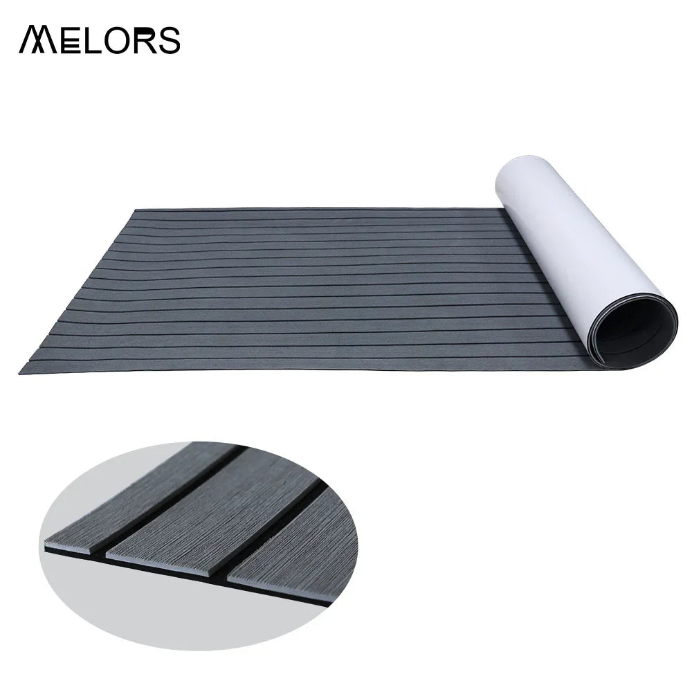 EVA Faux Teak Boat Flooring Sheet Marine Decking Mat Self Adhesive Non Slip Foam for Yacht Caravan & RV (Dark Grey & Black, 240cm x 45cm)