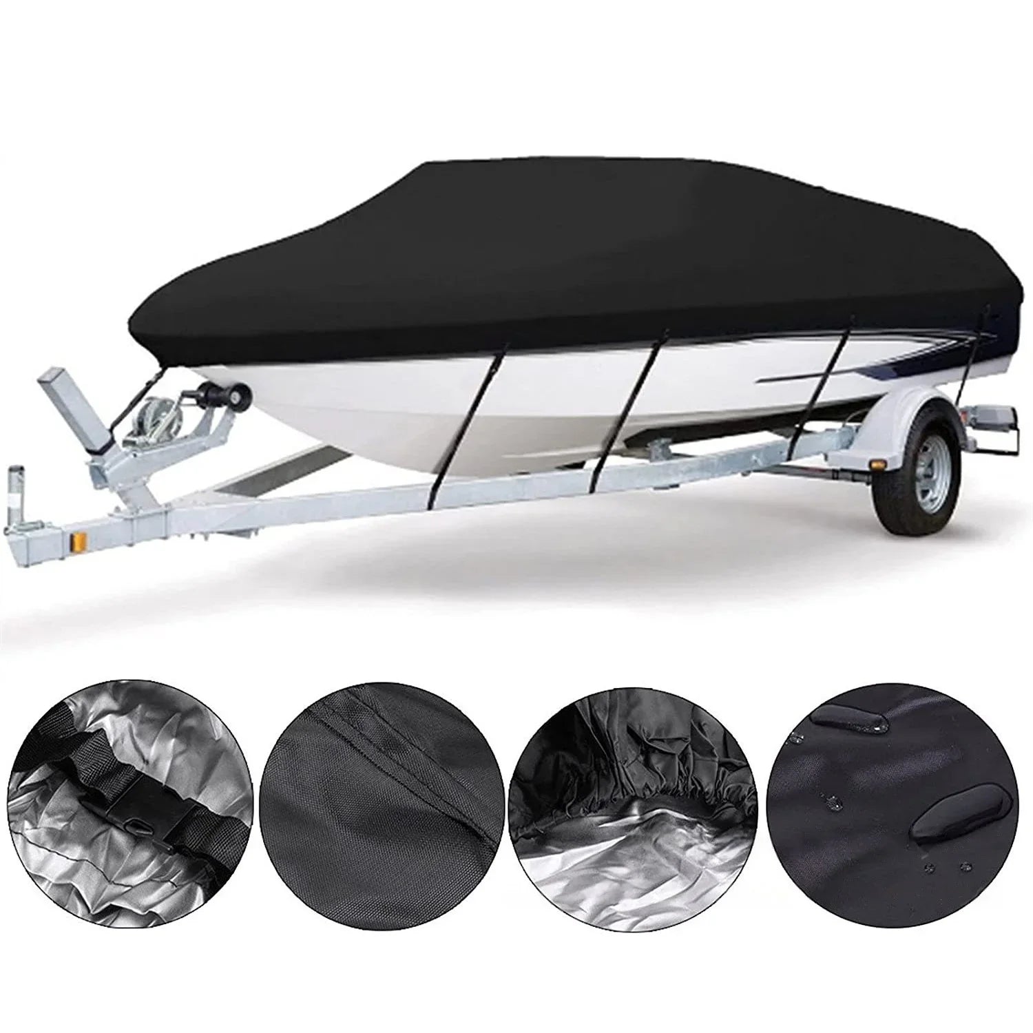 Waterproof Boat Cover 21-24ft Square Bow Jon Boat & Pontoon UV Resistant Marine Storage Tarp Wide Beam (Black, 750cm x 360cm)