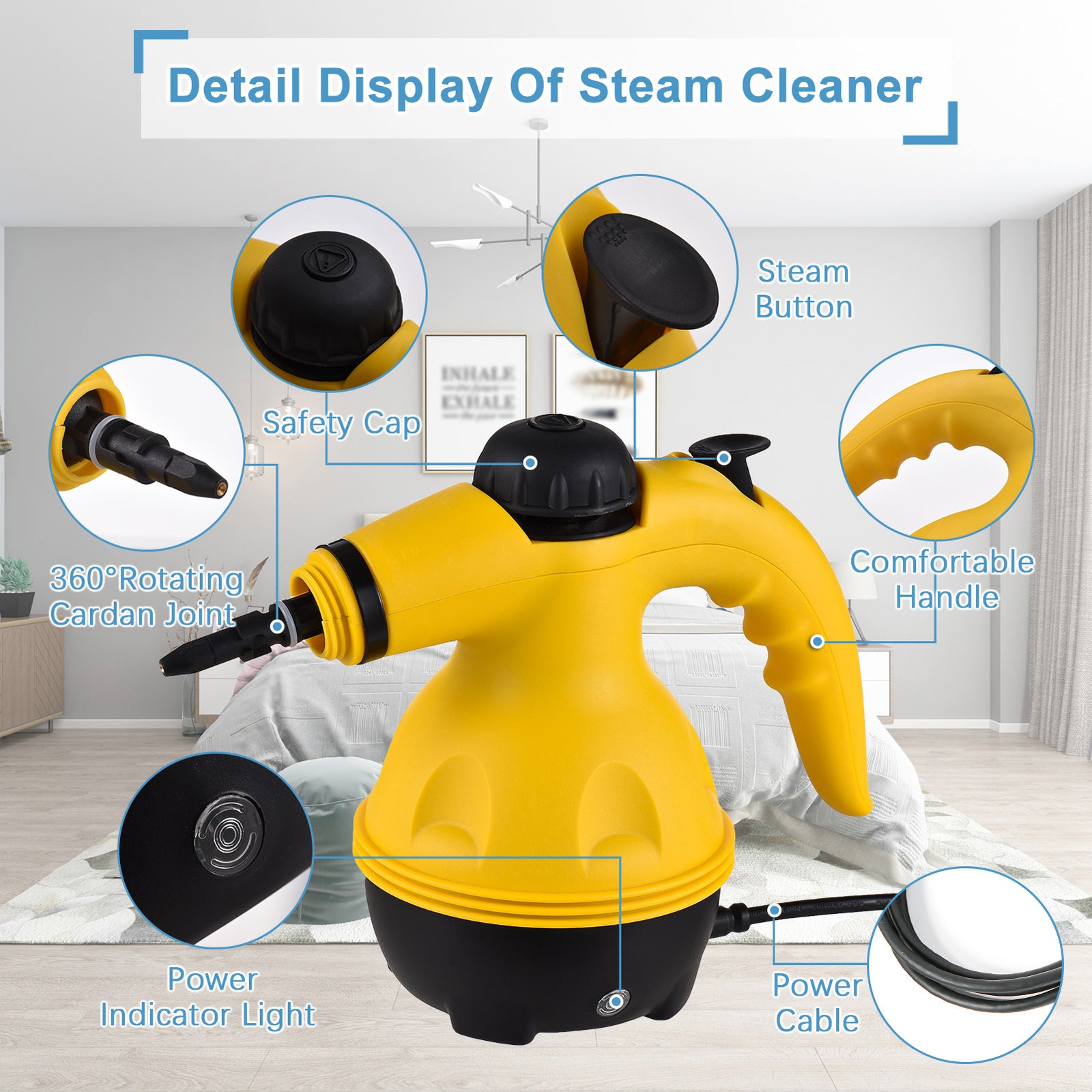Multi-Purpose Handheld Steam Cleaner with 9 Accessories - High Pressure Chemical-Free Steamer for Kitchen, Bathroom, Car & Grout Cleaning (Includes AU Adapter)