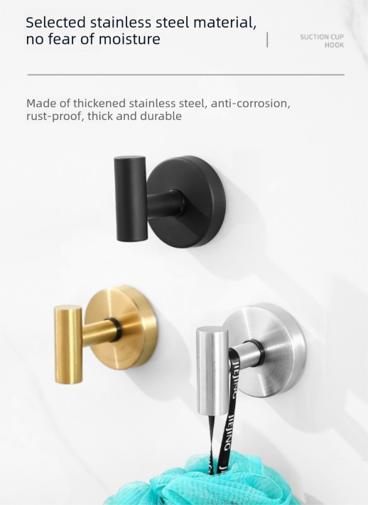 Stainless Steel Vacuum Suction Cup Hook Rack 3-Hook Black Wall Mounted Towel Rail for Bathroom and Kitchen No Drilling Required