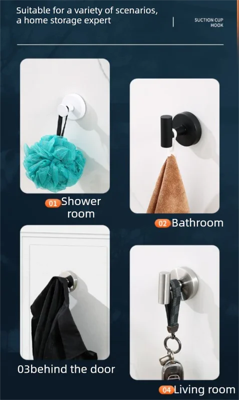 Stainless Steel Vacuum Suction Cup Hook Rack 3-Hook Black Wall Mounted Towel Rail for Bathroom and Kitchen No Drilling Required