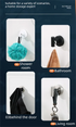 Stainless Steel Vacuum Suction Cup Hook Rack 3-Hook Black Wall Mounted Towel Rail for Bathroom and Kitchen No Drilling Required
