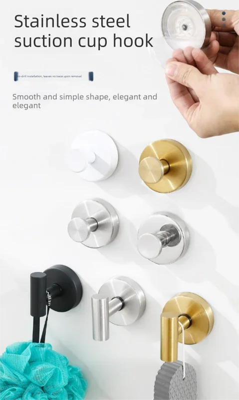 Stainless Steel Vacuum Suction Cup Hook Rack 3-Hook Gold Wall Mounted Towel Rail for Bathroom and Kitchen No Drilling Required