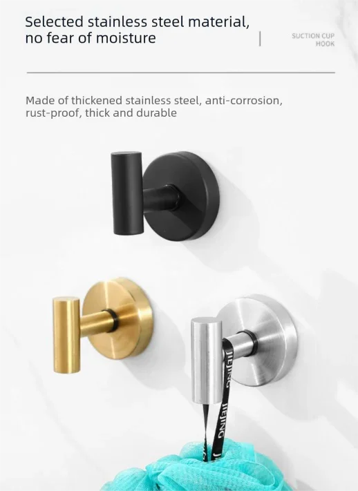 Stainless Steel Vacuum Suction Cup Hook Rack 3-Hook Gold Wall Mounted Towel Rail for Bathroom and Kitchen No Drilling Required
