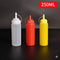 3 PCS Squeeze Sauce Bottles 250ml Plastic Condiment Dispensers for Kitchen BBQ & Cafe Refillable Ketchup Mustard Containers White&Red&Yellow