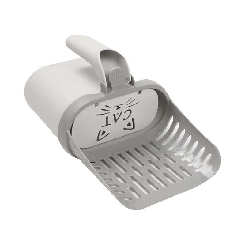 2-in-1 Cat Litter Scoop with Integrated Waste Bin Detachable Sifter Shovel Anti-Reflux Baffle Large Capacity Grey (Bags Not Included)