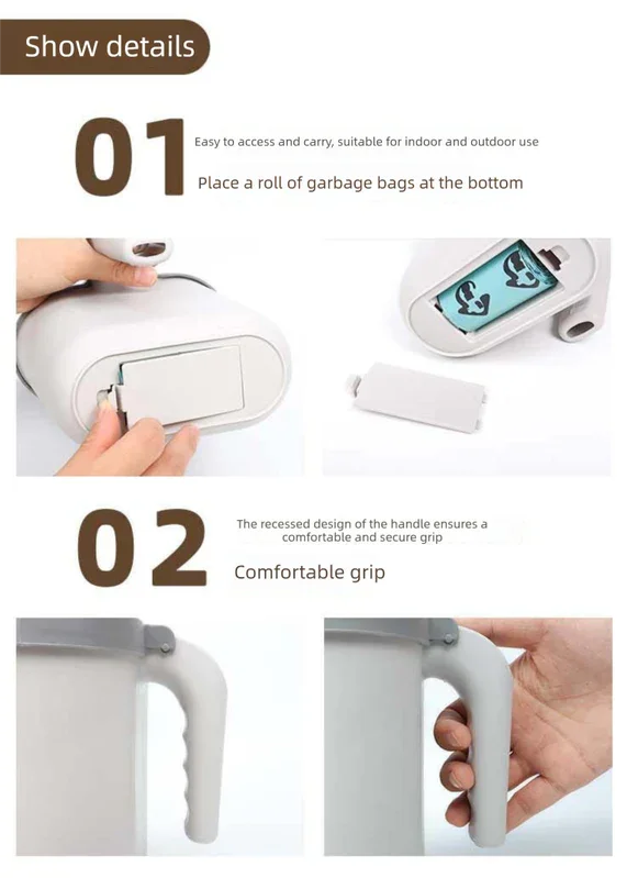 2-in-1 Cat Litter Scoop with Integrated Waste Bin & 2 Rolls Refill Bags Detachable Sifter Shovel Anti-Reflux Baffle Grey