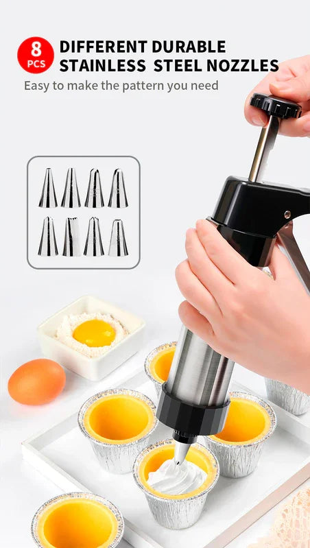Stainless Steel Cookie Press Maker Kit with 13 Disc Molds and 8 Icing Tips Red Manual Biscuit Machine Set