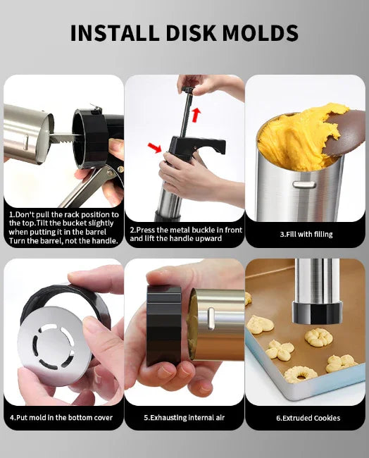Stainless Steel Cookie Press Maker Kit with 13 Disc Molds and 8 Icing Tips Red Manual Biscuit Machine Set