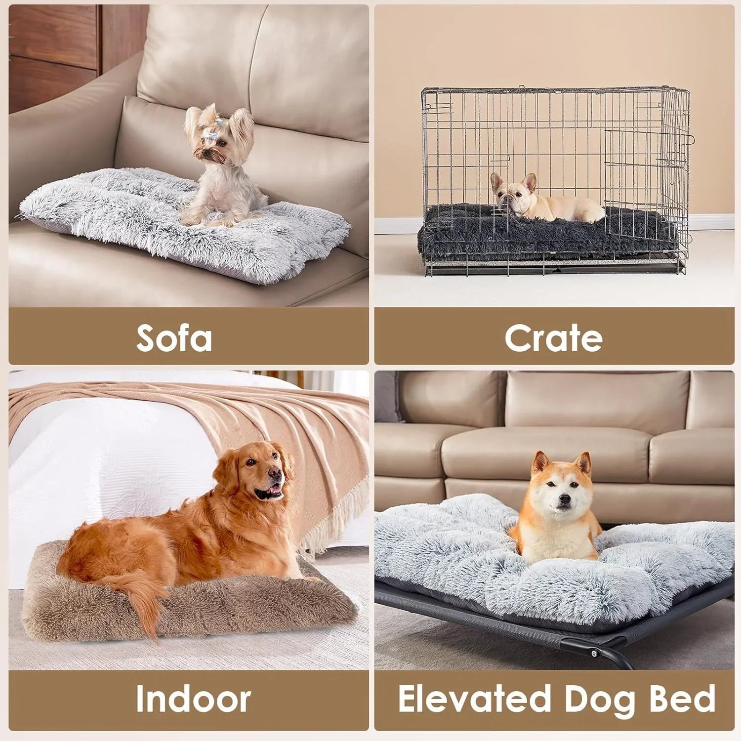 Luxury Long Plush Pet Bed Mat Faux Fur Crate Pad 95x65cm Dark Grey Soft Warm Cushion for Large Dogs