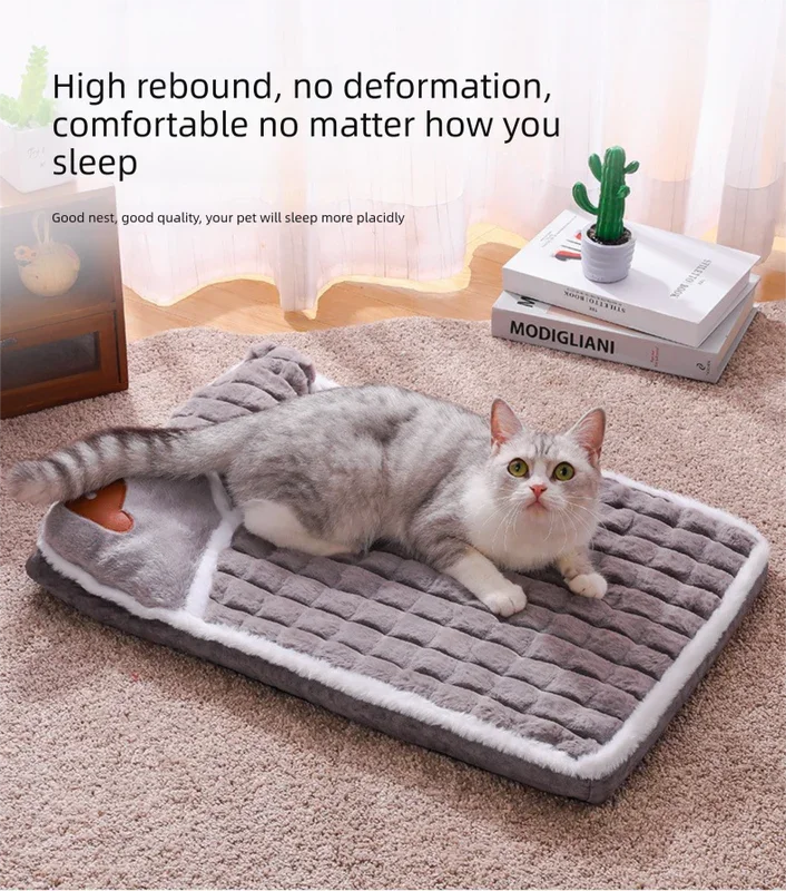 Thickened Pet Sofa Bed XXL Size 100x70cm Grey Dog Mat with Integrated Pillow Soft Washable Sleeping Pad for Dogs and Cats All Season Comfort