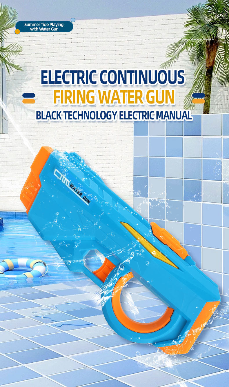 Electric Water Gun Automatic Continuous Fire Squirt Toy 8m Range Rechargeable Battery Outdoor Pool Beach Fun Blue