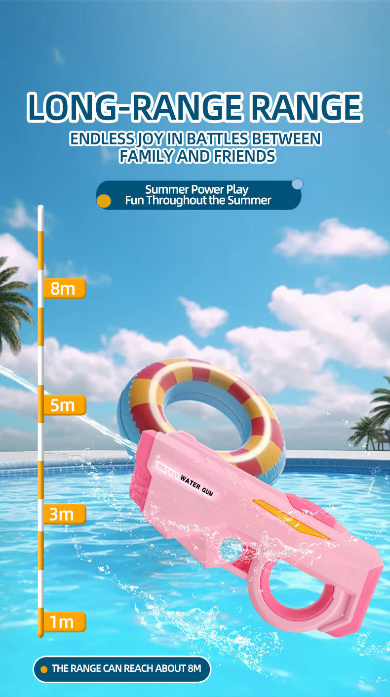 Electric Water Gun Automatic Continuous Fire Squirt Toy 8m Range Rechargeable Battery Outdoor Pool Beach Fun Pink