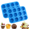 2PCS Blue Food Grade Silicone Cake Mould 12 Cup Round Cupcake Pan Easy Release Non Stick Baking Trays