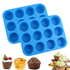 2PCS Blue Food Grade Silicone Cake Mould 12 Cup Round Cupcake Pan Easy Release Non Stick Baking Trays