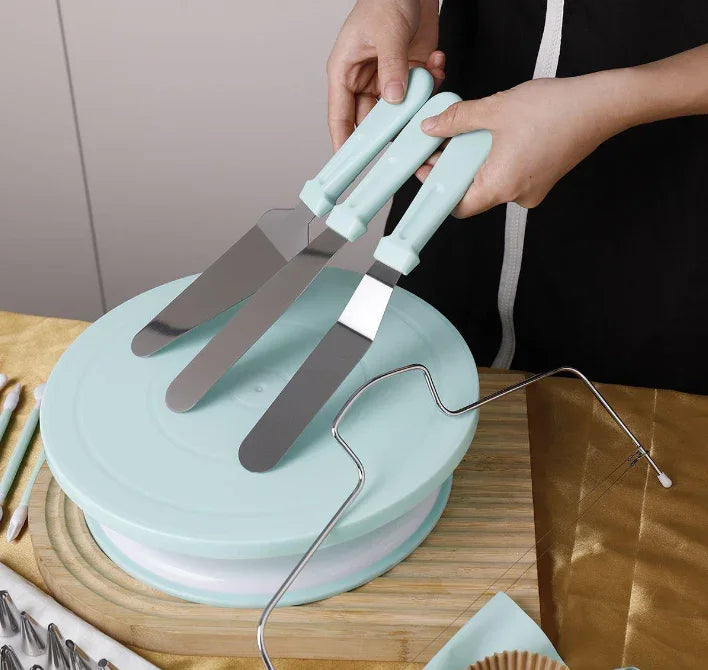 207 Pieces Cake Decorating Kit with Nordic Green Revolving Turntable Icing Tips and Spatulas Complete Baking Tool Set