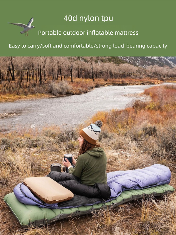 Outdoor Camping Self-Inflatable Air Mattress Portable Foot Press Beach Picnic Mat Foldable TPU Sleeping Pad Green and Grey