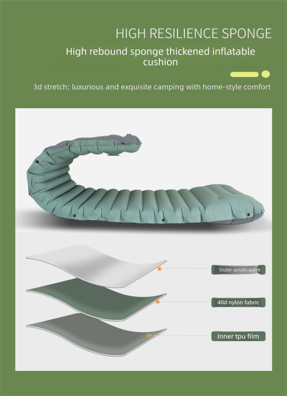Outdoor Camping Self-Inflatable Air Mattress Portable Foot Press Beach Picnic Mat Foldable TPU Sleeping Pad Green and Grey