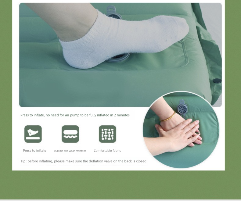 Outdoor Camping Self-Inflatable Air Mattress Portable Foot Press Beach Picnic Mat Foldable TPU Sleeping Pad Green and Grey