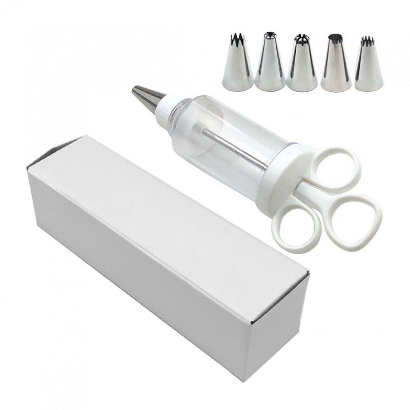 Cake Decorating Icing Syringe Gun Set with 5 Stainless Steel Nozzles DIY Cookie Press Baking Tool for Home Kitchen
