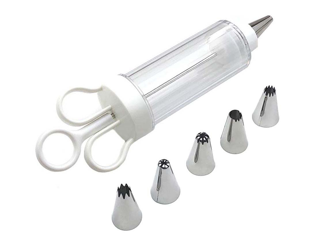 Cake Decorating Icing Syringe Gun Set with 5 Stainless Steel Nozzles DIY Cookie Press Baking Tool for Home Kitchen